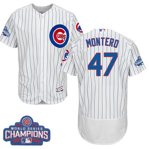 Chicago Cubs 47 Miguel Montero White Flexbase Authentic Collection 2016 World Series Champions MLB Jersey