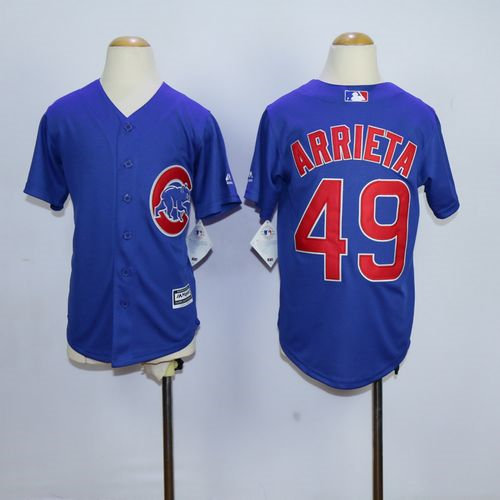 Chicago Cubs 49 Jake Arrieta Blue Cool Base Kid Baseball Jersey