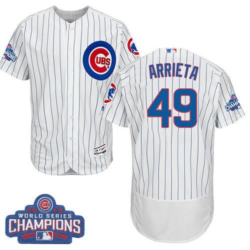 Chicago Cubs 49 Jake Arrieta White Flexbase Authentic Collection 2016 World Series Champions MLB Jersey
