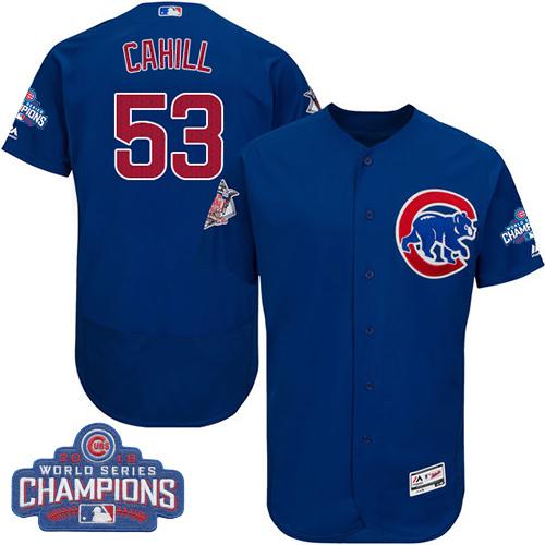 Chicago Cubs 53 Trevor Cahill Blue Flexbase Authentic Collection 2016 World Series Champions MLB Jersey