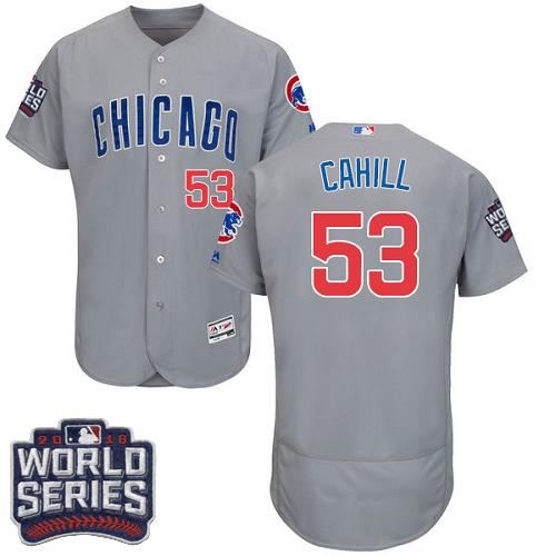 Chicago Cubs 53 Trevor Cahill Grey Flexbase Authentic Collection Road 2016 World Series Bound MLB Jersey