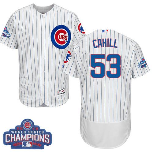 Chicago Cubs 53 Trevor Cahill White Flexbase Authentic Collection 2016 World Series Champions MLB Jersey