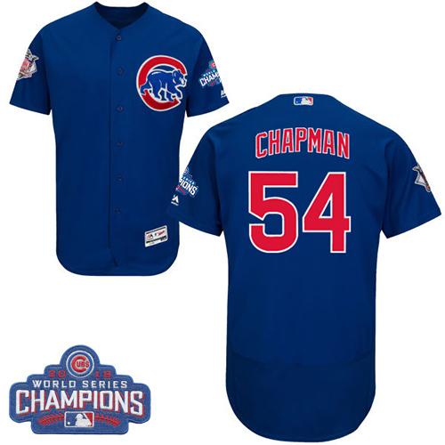 Chicago Cubs 54 Aroldis Chapman Blue Flexbase Authentic Collection 2016 World Series Champions MLB Jersey