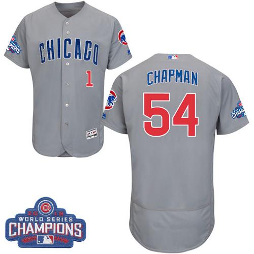 Chicago Cubs 54 Aroldis Chapman Grey Flexbase Authentic Collection Road 2016 World Series Champions MLB Jersey