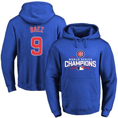 Chicago Cubs 9 Javier Baez Blue 2016 World Series Champions Pullover MLB Hoodie