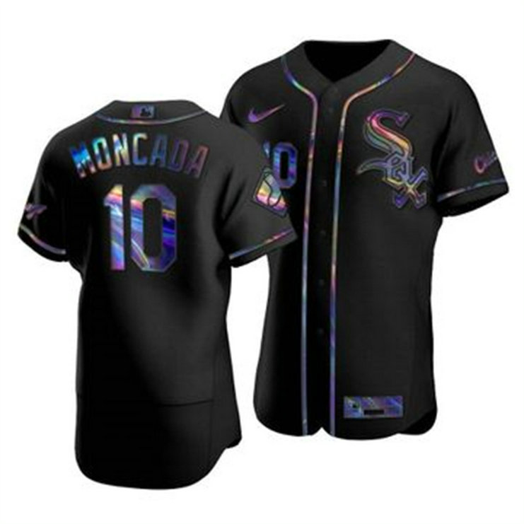 Chicago White Sox #10 Yoan Moncada Men's Nike Iridescent Holographic Collection MLB Jersey - Black