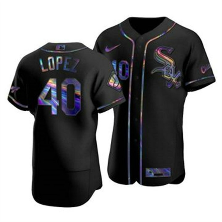 Chicago White Sox #40 Reynaldo Lopez Men's Nike Iridescent Holographic Collection MLB Jersey - Black