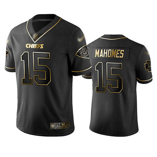 Chiefs #15 Patrick Mahomes Black Men's Stitched Football Limited Golden Edition Jersey