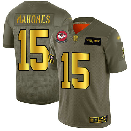 Chiefs #15 Patrick Mahomes Camo Gold Men's Stitched Football Limited 2019 Salute To Service Jersey