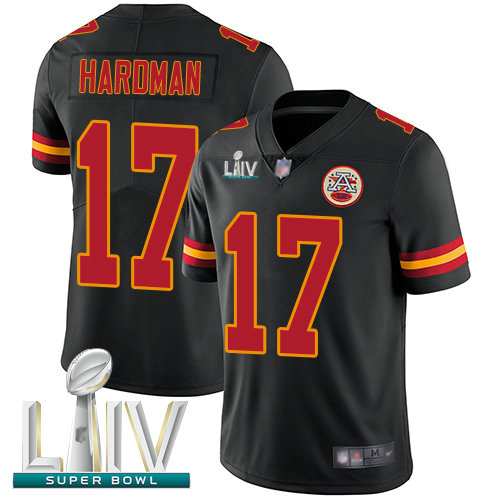 Chiefs #17 Mecole Hardman Black Super Bowl LIV Bound Youth Stitched Football Limited Rush Jersey