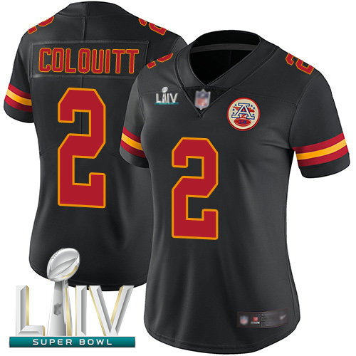 Chiefs #2 Dustin Colquitt Black Super Bowl LIV Bound Women's Stitched Football Limited Rush Jersey