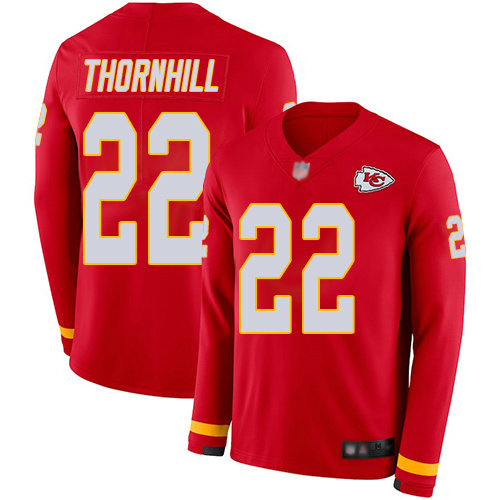 Chiefs #22 Juan Thornhill Red Team Color Men's Stitched Football Limited Therma Long Sleeve Jersey