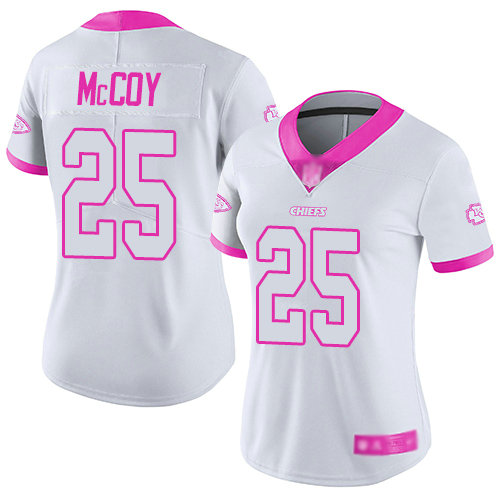 Chiefs #25 LeSean McCoy White Pink Women's Stitched Football Limited Rush Fashion Jersey