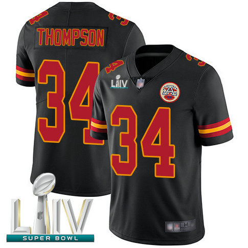 Chiefs #34 Darwin Thompson Black Super Bowl LIV Bound Youth Stitched Football Limited Rush Jersey