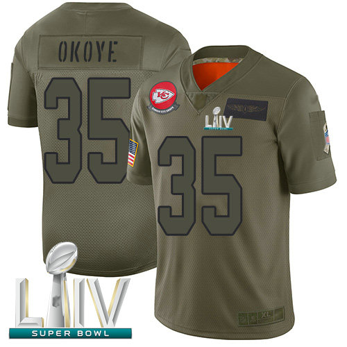 Chiefs #35 Christian Okoye Camo Super Bowl LIV Bound Men's Stitched Football Limited 2019 Salute To Service Jersey
