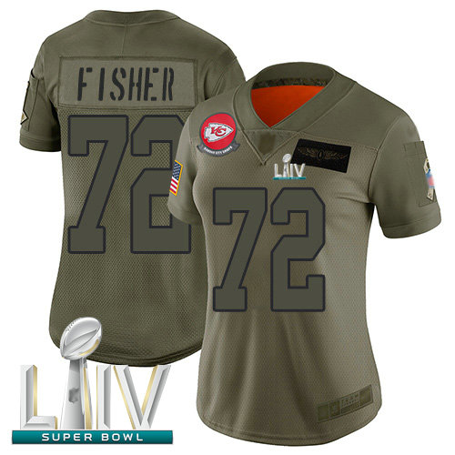 Chiefs #72 Eric Fisher Camo Super Bowl LIV Bound Women's Stitched Football Limited 2019 Salute to Service Jersey