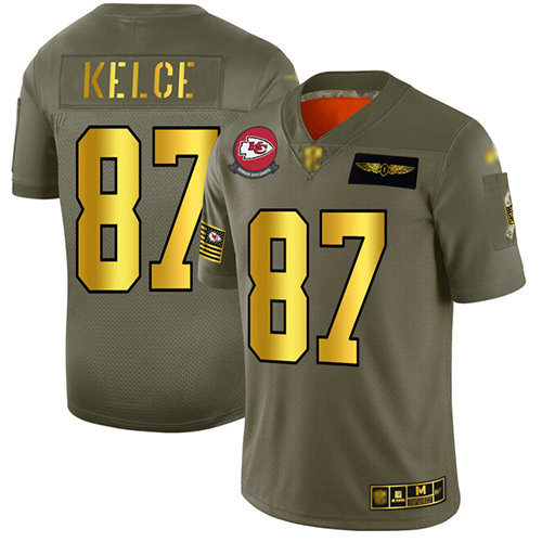 Chiefs #87 Travis Kelce Camo Gold Men's Stitched Football Limited 2019 Salute To Service Jersey