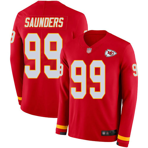 Chiefs #99 Khalen Saunders Red Team Color Men's Stitched Football Limited Therma Long Sleeve Jersey