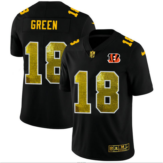 Cincinnati Bengals #18 A.J. Green Men's Black Nike Golden Sequin Vapor Limited NFL Jersey