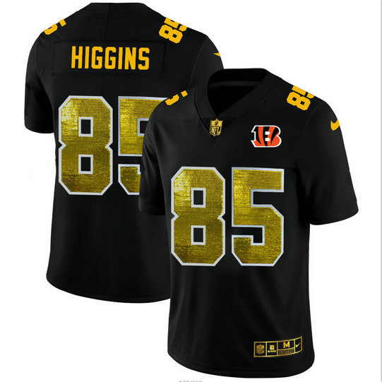 Cincinnati Bengals #85 Tee Higgins Men's Black Nike Golden Sequin Vapor Limited NFL Jersey