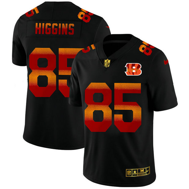 Cincinnati Bengals #85 Tee Higgins Men's Black Nike Red Orange Stripe Vapor Limited NFL Jersey