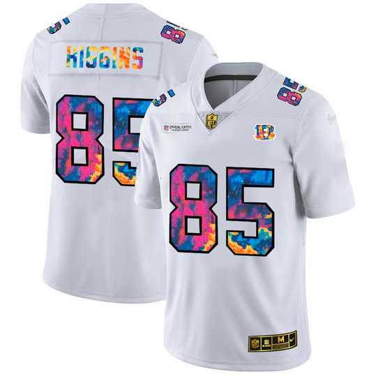 Cincinnati Bengals #85 Tee Higgins Men's White Nike Multi-Color 2020 NFL Crucial Catch Limited NFL Jersey