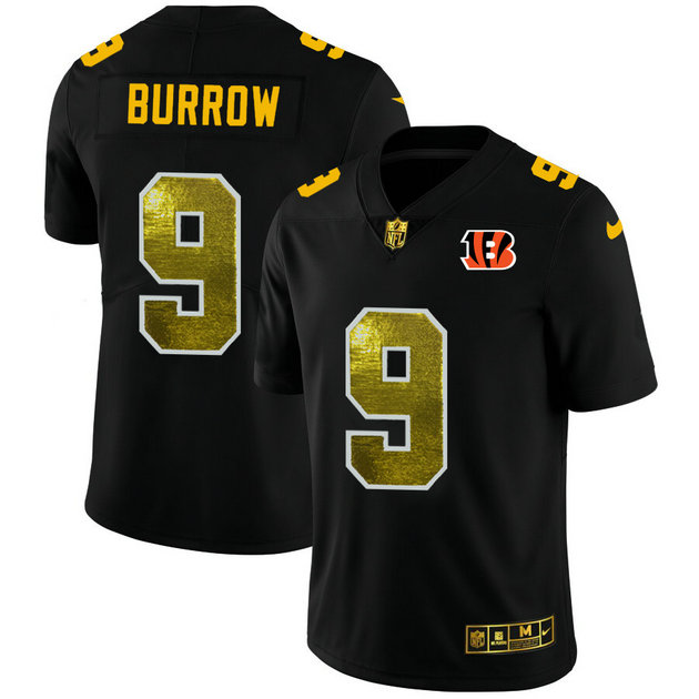 Cincinnati Bengals #9 Joe Burrow Men's Black Nike Golden Sequin Vapor Limited NFL Jersey