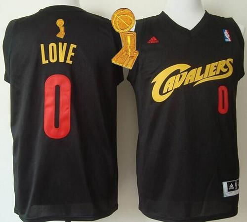 Cleveland Cavaliers 0 Kevin Love Black(Red No.) Fashion The Champions Patch NBA jersey