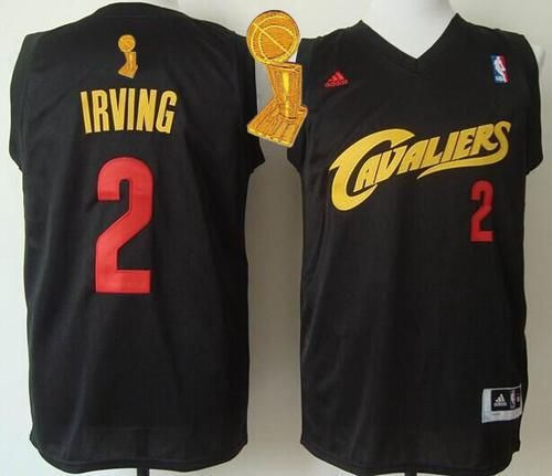 Cleveland Cavaliers 2 Kyrie Irving Black(Red No.) Fashion The Champions Patch NBA jersey