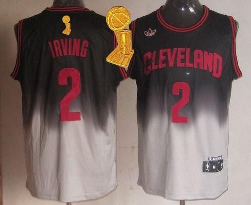Cleveland Cavaliers 2 Kyrie Irving Black-Grey Fadeaway Fashion The Champions Patch NBA Jersey