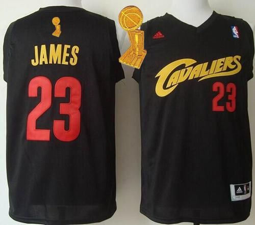 Cleveland Cavaliers 23 LeBron James Black(Red No.) Fashion The Champions Patch NBA Jersey