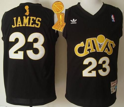 Cleveland Cavaliers 23 LeBron James Black CAVS Throwback The Champions Patch NBA Jersey
