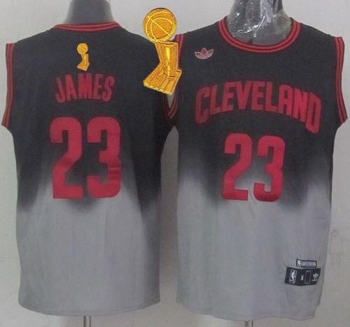 Cleveland Cavaliers 23 LeBron James Black Grey Fadeaway Fashion The Champions Patch NBA Jersey