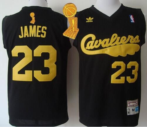 Cleveland Cavaliers 23 LeBron James Black Throwback The Champions Patch NBA Jersey