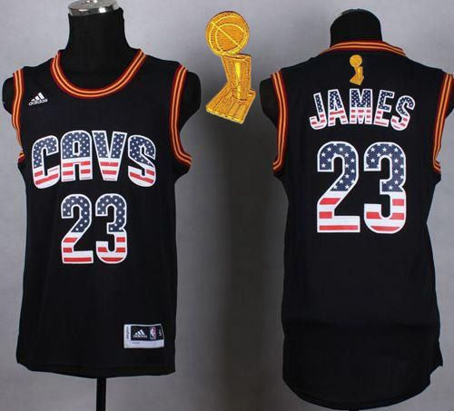 Cleveland Cavaliers 23 LeBron James Black USA Flag Fashion The Champions Patch NBA Jersey