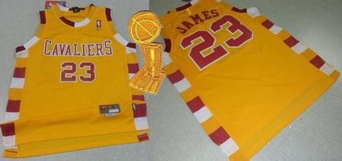 Cleveland Cavaliers 23 LeBron James Gold Throwback Classic The Champions Patch NBA Jersey