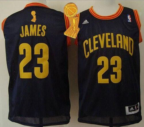 Cleveland Cavaliers 23 LeBron James Navy Blue Throwback The Champions Patch NBA Jersey