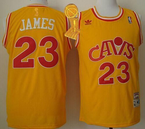 Cleveland Cavaliers 23 LeBron James Yellow CAVS Throwback The Champions Patch NBA Jersey