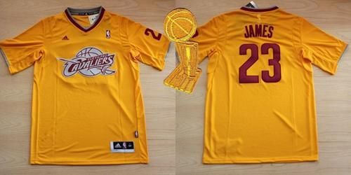 Cleveland Cavaliers 23 LeBron James Yellow Throwback Short Sleeve The Champions Patch NBA Jersey