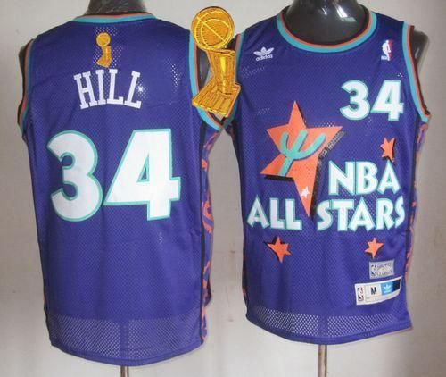 Cleveland Cavaliers 34 Tyrone Hill Purple 1995 All Star Throwback The Champions Patch NBA Jersey