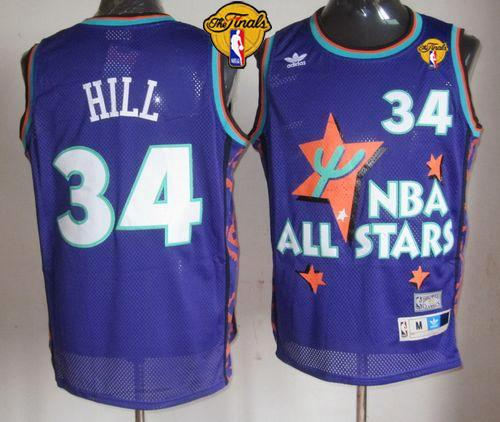 Cleveland Cavaliers 34 Tyrone Hill Purple 1995 All Star Throwback The Finals Patch NBA Jersey