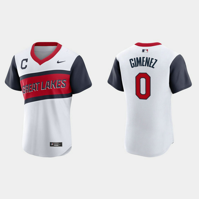 Cleveland Indians #0 Andres Gimenez Men's Nike White 2021 Little League Classic Authentic MLB Jersey