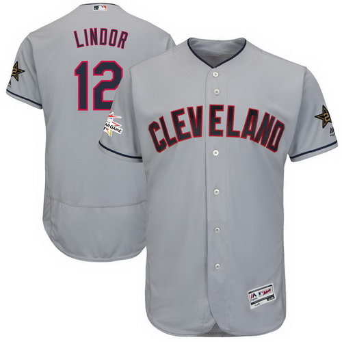 Cleveland Indians #12 Francisco Lindor Majestic Gray 2017 MLB All-Star Game Worn FlexBase Jersey