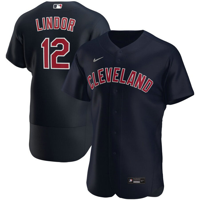 Cleveland Indians #12 Francisco Lindor Men's Nike Navy Alternate 2020 Authentic Player MLB Jersey