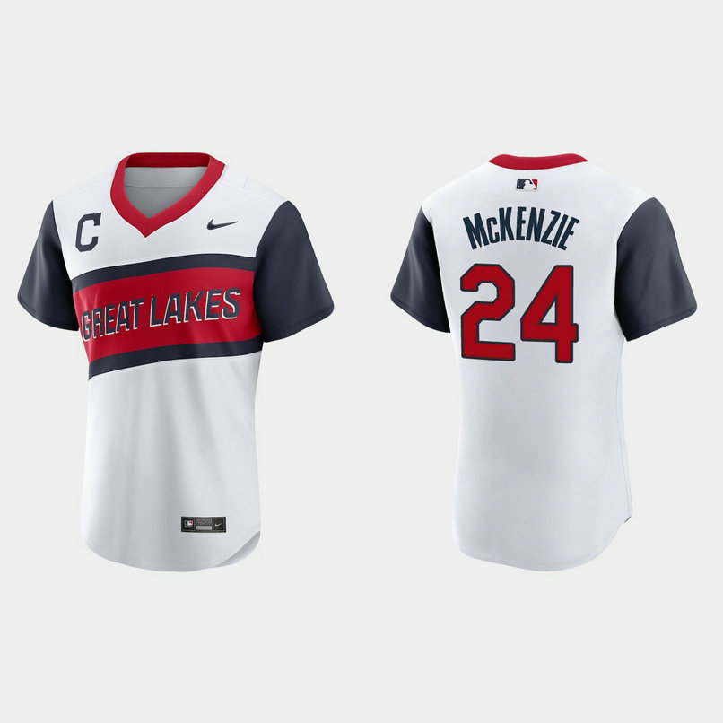 Cleveland Indians #24 Triston McKenzie Men's Nike White 2021 Little League Class Authentic MLB Jersey
