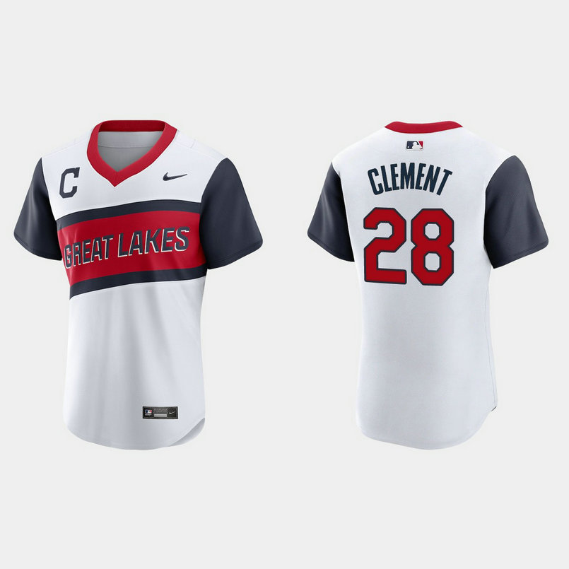 Cleveland Indians #28 Ernie Clement Men's Nike White 2021 Little League Class Authentic MLB Jersey