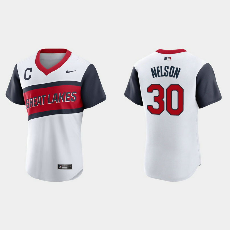 Cleveland Indians #30 Kyle Nelson Men's Nike White 2021 Little League Class Authentic MLB Jersey