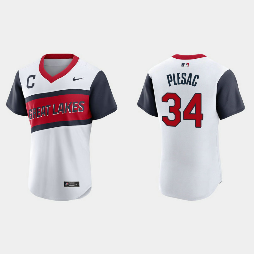 Cleveland Indians #34 Zach Plesac Men's Nike White 2021 Little League Class Authentic MLB Jersey