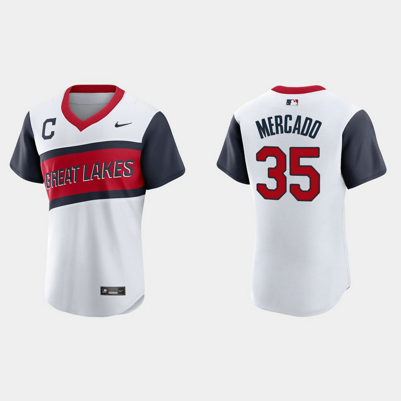 Cleveland Indians #35 Oscar Mercado Men's Nike White 2021 Little League Class Authentic MLB Jersey