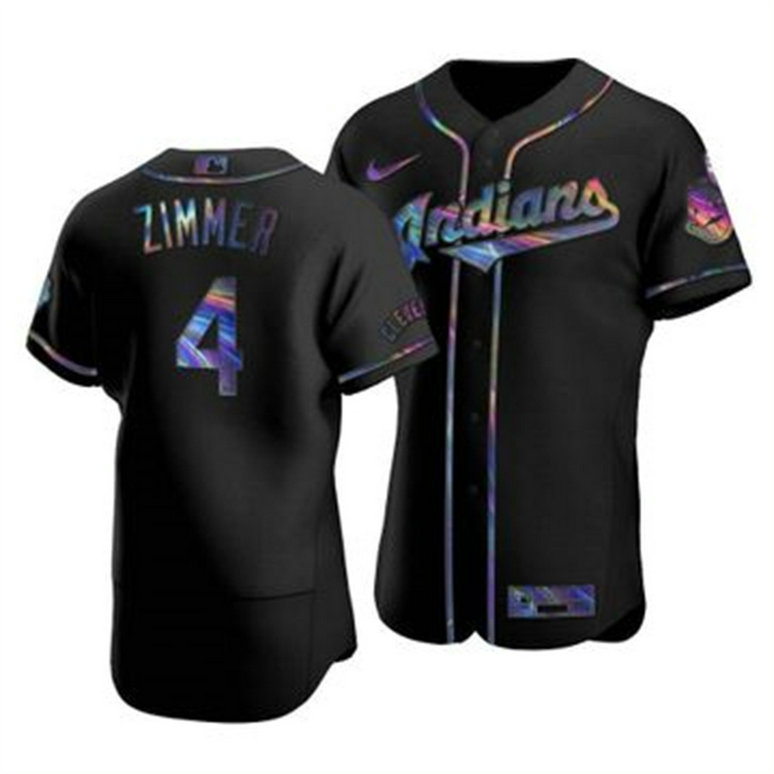 Cleveland Indians #4 Bradley Zimmer Men's Nike Iridescent Holographic Collection MLB Jersey - Black